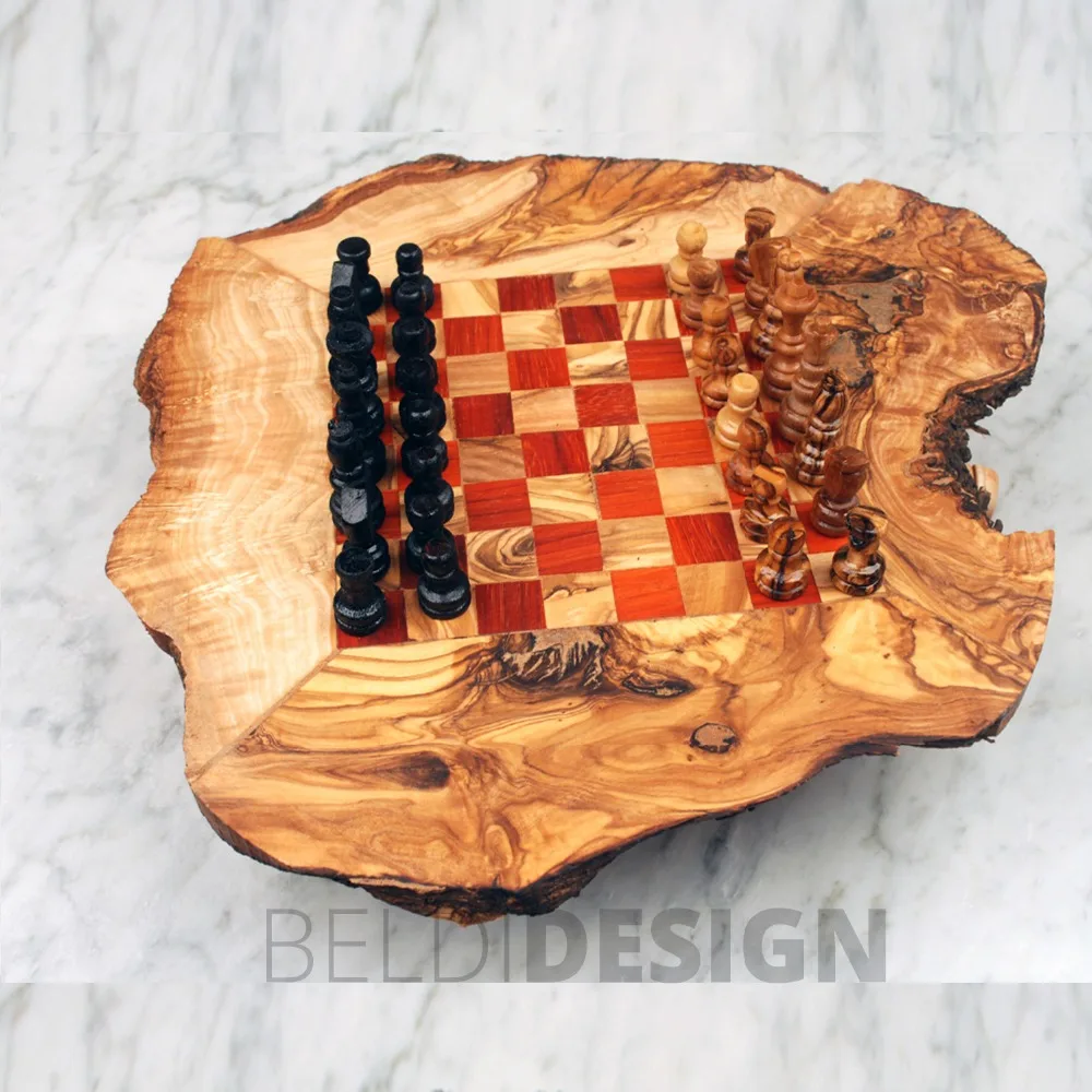 Handcrafted Olive Wood Natural Rustic Wooden Chess Board In Red By Artisans In Tunisia Buy Olive Wood Natural Rustic Wooden Chess Board Red Handcrafted Red Chess Board Game Unique Colorfull Chess Set Game