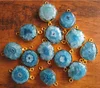 Blue Color Solar Quartz 22 Ct Gold Plated Bezel Setting Connector