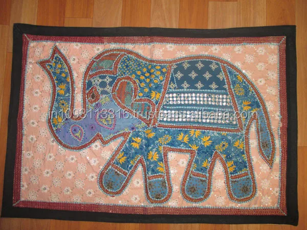 Elephant Wall Hanging wholesale price cotton hand embroidered round elephant wall Elephant Wall Hanging wholesale price cotton hand embroidered round elephant wall