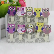 10pcs/Bag Kawaii Owl Wooden Clip Photo Paper Postcard Craft DIY Clips with Hemp Rope