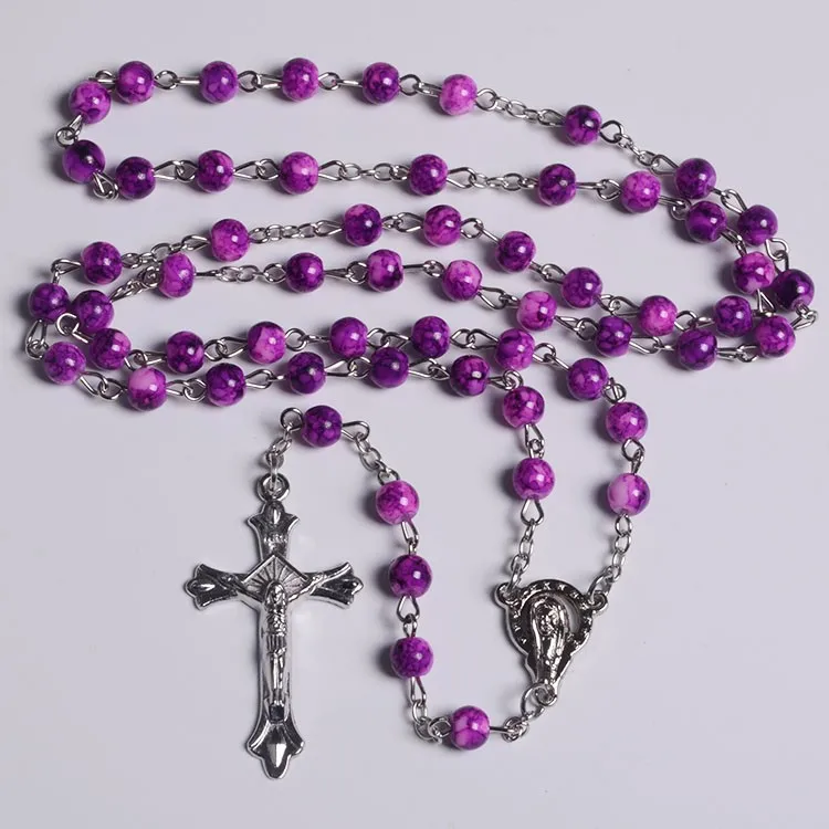 Fashional Pink Baking Varnish Glass Beads Rosary Necklace Wholesale ...