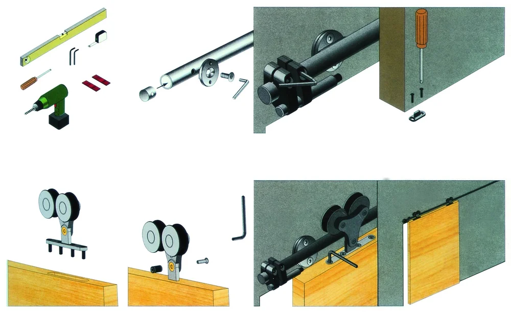 Stainless Steel Top Mount Dual Wheel Rolling Sliding Wood Barn Door Kit