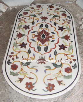 Beautiful White Marble Designer Dining Table Top Inlaid Indian Stone Beautiful White Marble Designer Dining Table Top Inlaid Indian Stone