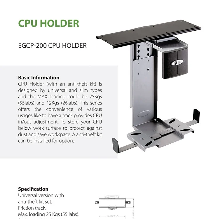 Eastern Global Egcp 200 Cpu Holder Under Desk Mount With Anti