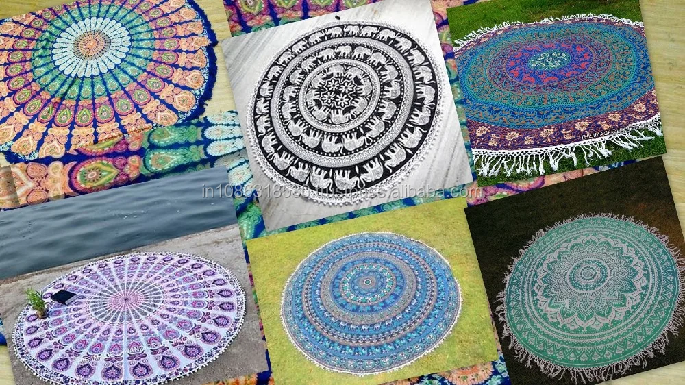 Indian Mandala Round Tapestry Hippie Beach Throw Towel Boho Roundie Yoga Mat 72"