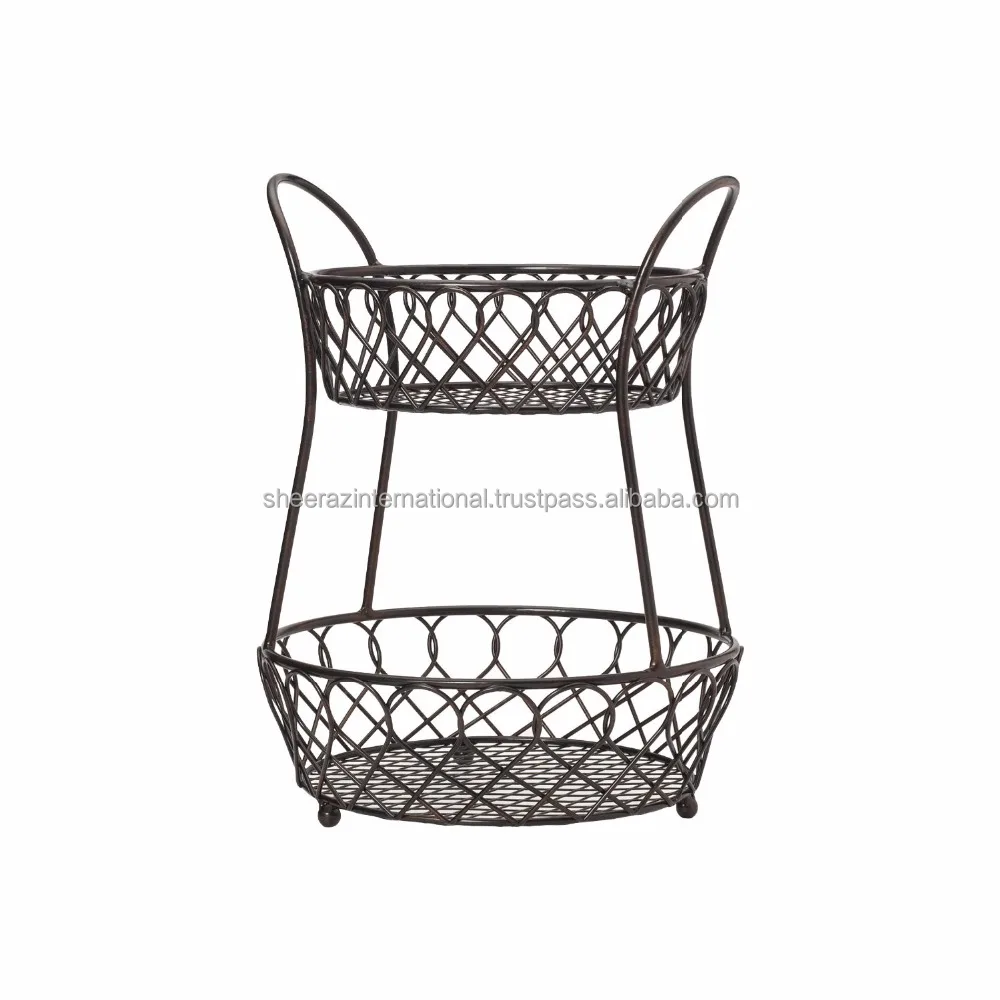 Kitchen Accessories Home Black Metal Wire Fruit Basket 2-Tiered Fruit Basket for Storage Vegetable and Fruits Versatile Home