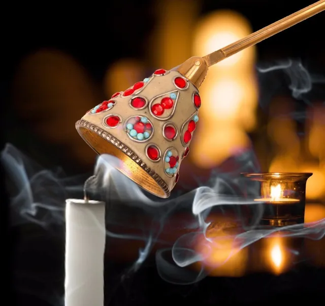 stylish beaded brass candle snuffer with long handle