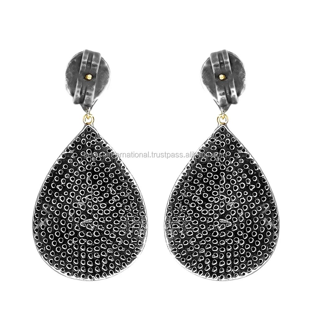 Indian Black Diamond Pave Drop Earrings Gold Silver Dangle Indian Black Diamond Pave Drop Earrings Gold Silver Dangle Jewelry Supplier