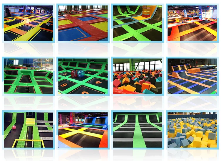 Custom colorful large commercial indoor trampoline park with basketball stand