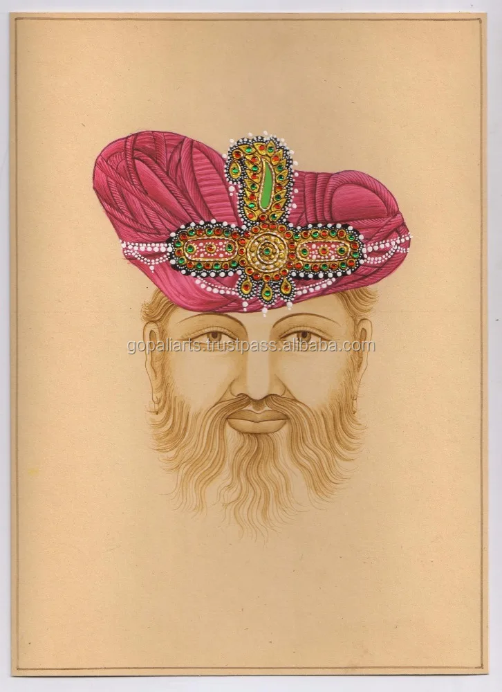 Indian Traditional Water Color Painting With Original Gold Work Hand Painted Rajasthan Of Rajpoot King Painting Art