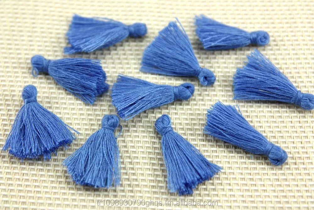 Mini Tassels, 2,5cm Cotton Tassels, Small Tassels, Saks Blue Cotton Tassel, Handmade Mini Tassels, Mini Cotton Tassels,