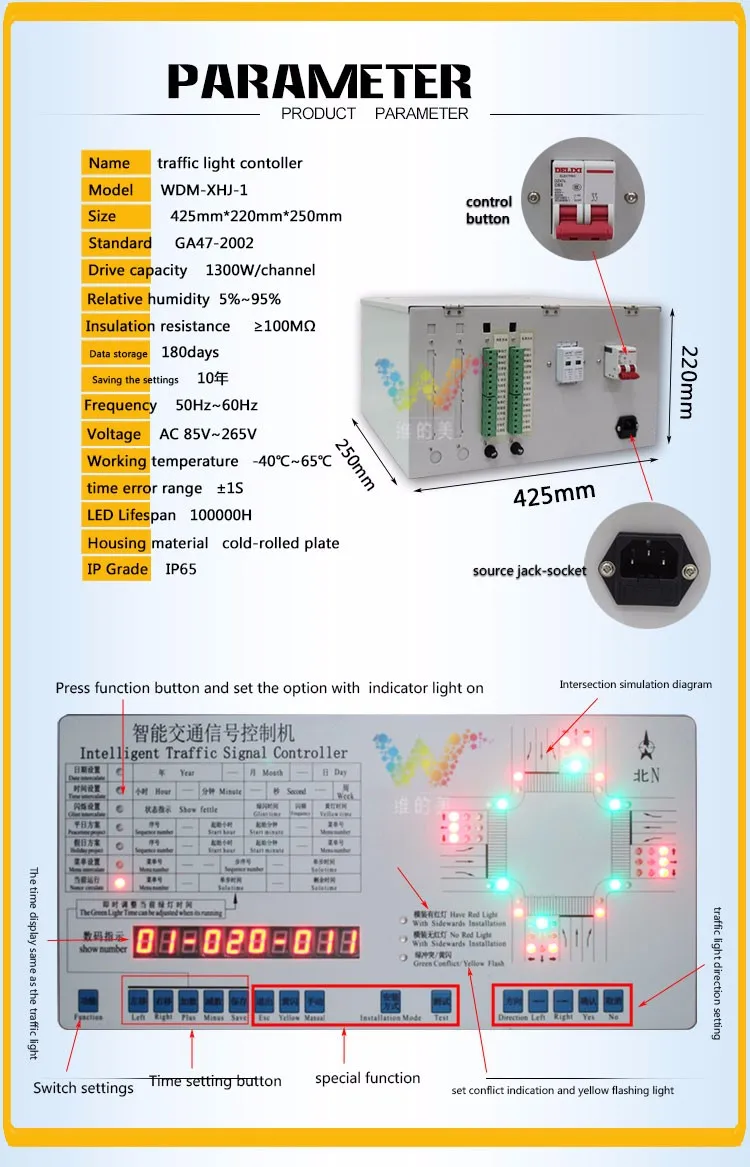 Crossing road 44 channels intelligent LED traffic light controller
