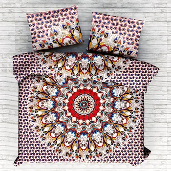 Peacock Feather Indian Duvet Doona Cover Set Reversible Comforter