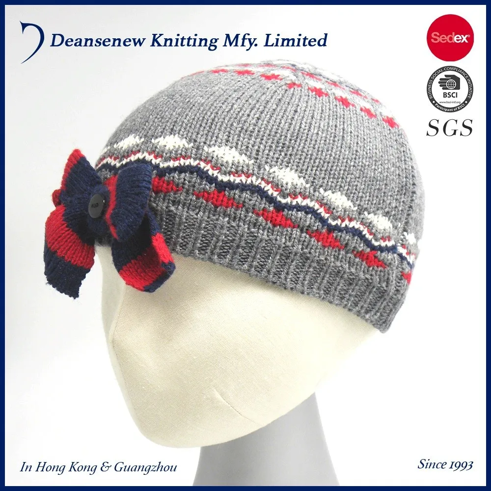 Fashion 60% Cotton 30% Nylon 10% Merino Wool Girls Jacquard Knitted Beret.jpg