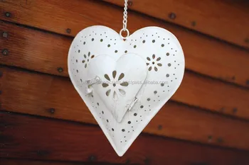 Decorative Heart Shaped Hanging Lantern White Metal Decorative Heart Shaped Hanging Lantern White Metal Iron For Home