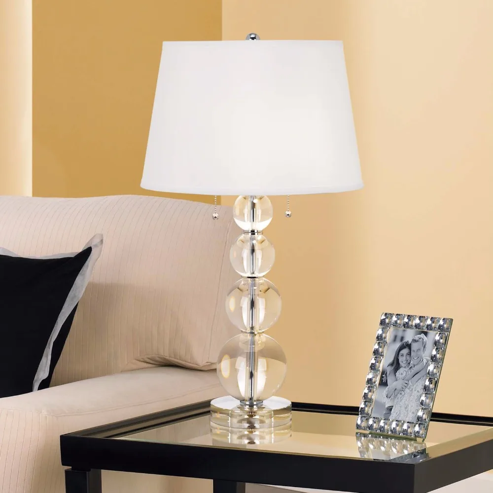 1015 9 A Ball Finial Finish Twin Chain Pulls An Alluring Effect Stacked Crystal Globes Spheres Table Lamp