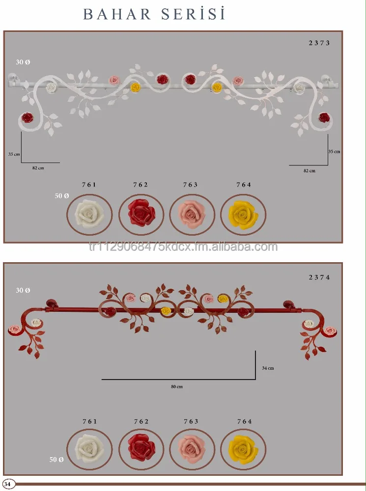 Golden Metal Antique Bahar Series Curtain Poles Rods Brackets