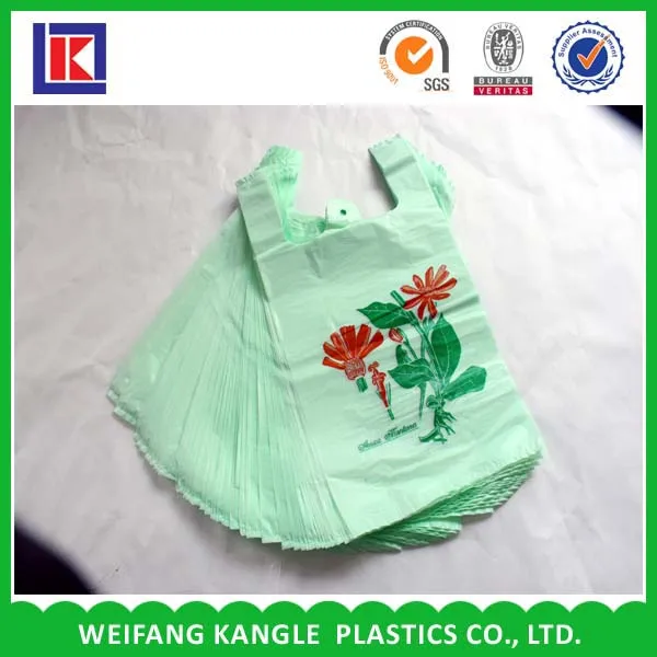 100% biodegradable plastic food packaging 20 microns t-shirt shopping bag