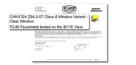 FC45 Clean Visor Certifications