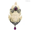 Carved Bone Gemstone Buddha Pendant 925 Sterling Silver Pave Diamond Ruby Religious Designer Jewelry