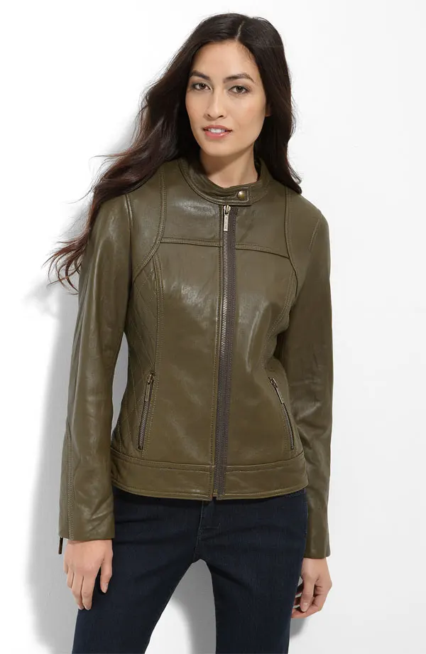 michael kors brown leather jacket womens