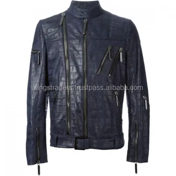 Blue Crocodile Grain Genuine Cowhide Leather Jacket For Men Pakistan