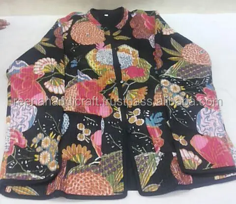 Indian Handmade Cotton Quilted Jacket Winter Warm Hand Block Print Women Coat Blazer Reversible