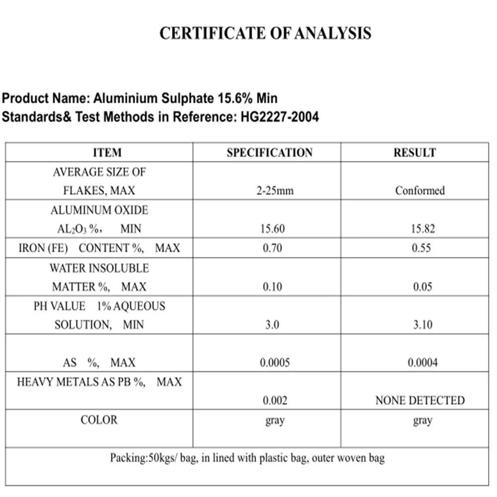 Aluminium Sulphate for Water Treatment Al2(SO4)3, View Aluminium