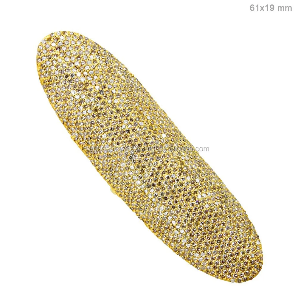 14 k Kuning Emas Pave Berlian Perhiasan Emas Penuh Cincin 