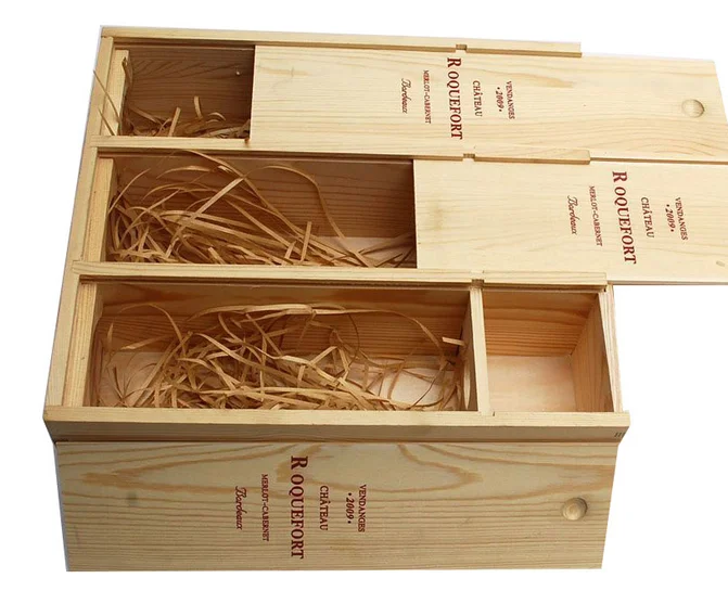 Large Unfinished Empty 3 Bottle Wooden Wine Box Wholesale 