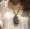 22 Carat Gold Polish Chain with Turkish Work Agate Stone Beautiful Statement Necklace