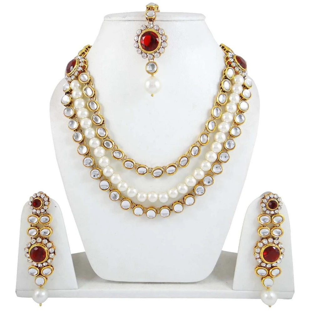 Ethnic Pearl Jewelry Set Rani Haar 3 Strand Necklace Sets India Wedding Jewellrybns6491 Buy