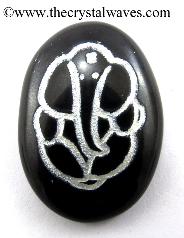 Black Agate Oval Fine Engraved Ganesha