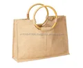 Reusable waterproof recycle cane handled jute bag 2016