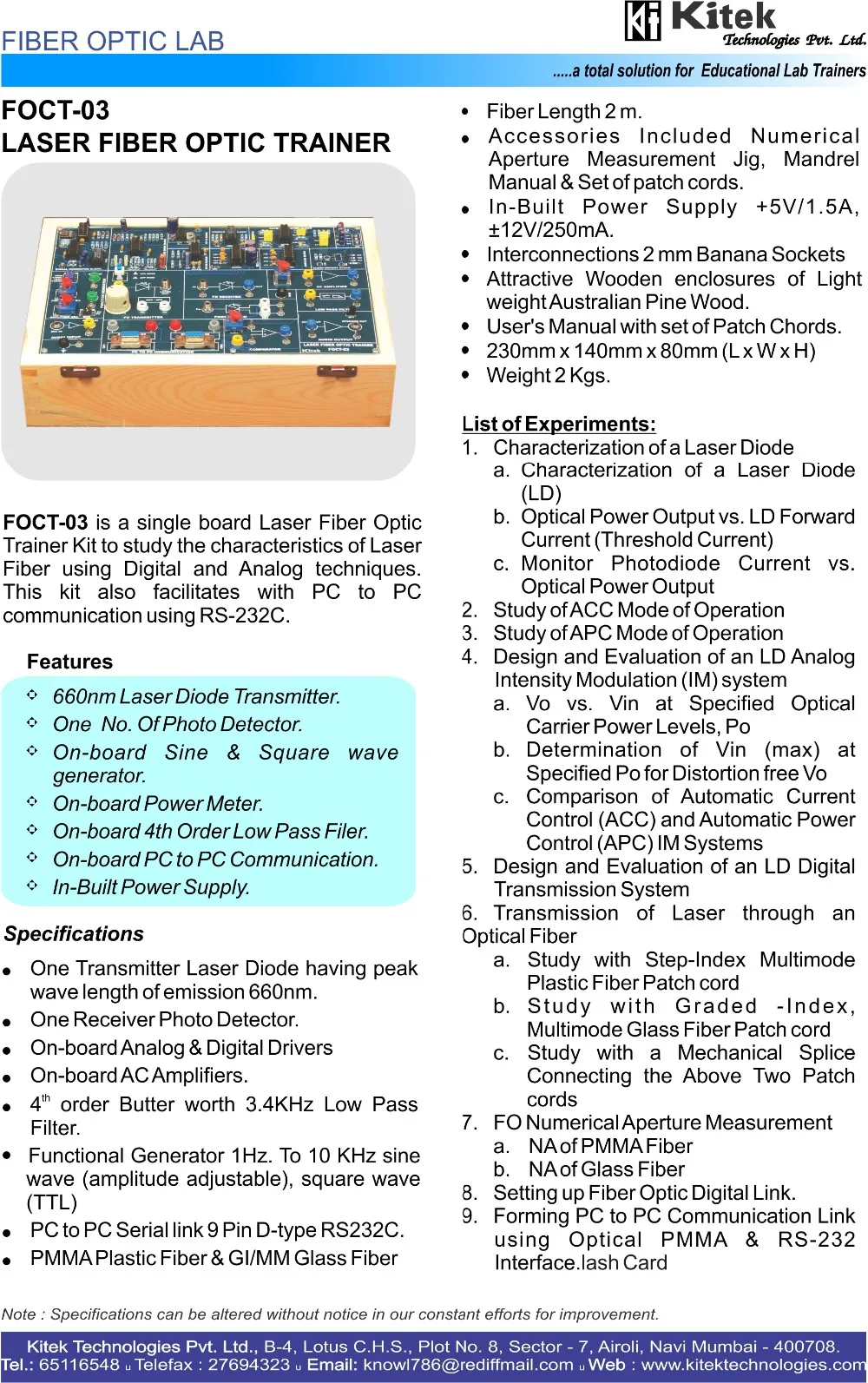 FIBER OPTICS COMMUNICATION TRAINER KIT / COMMUNICATION LAB TRAINER