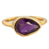 Charming 925 Gold Plated Silver Pear Shape Amethyst Ring