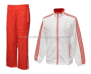 red and white jogging suit