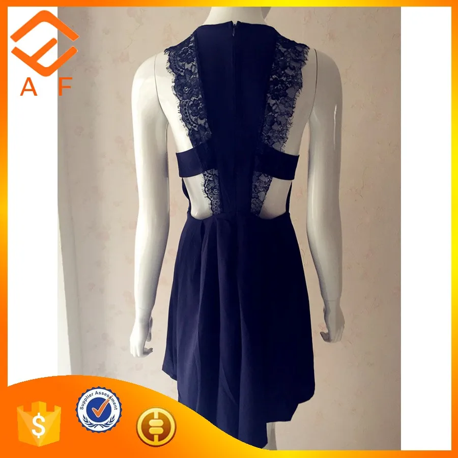 2019 女装连衣裙女士时尚连衣裙休闲海军蕾丝连衣裙