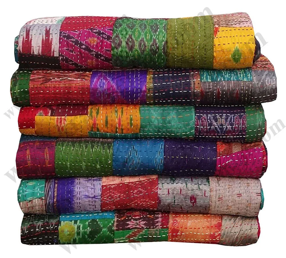 Vintage Silk Sari Patchwork Kantha Quilt Patchwork Kantha Blanket - Buy ...