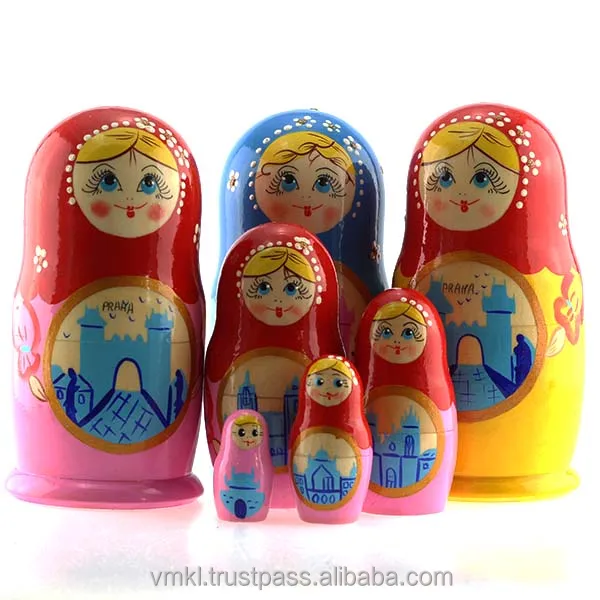 5 Pcs Russian Hand Painted Wooden Dolls Nesting Matryoshka 17cm Nice Gift
