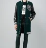 Green Wool With Black Leather Custom Long Style college varsity jackets / Embroidery Varsity Long Jackets / NWSJ-487/AT NOKI