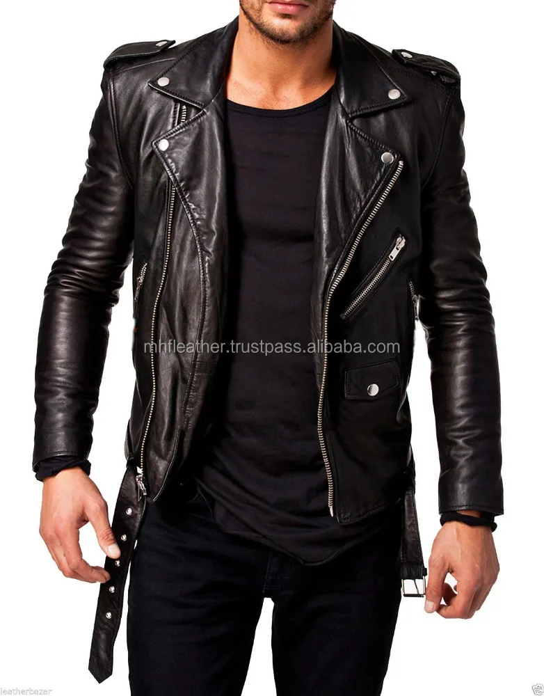Leather N Leather Genuine Lambskin Leather Moto Biker Jacket Checks