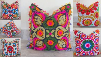 Indian Handmade Suzani Embroidered Cushion Covers Uzbek Throw