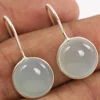 925 Sterling Silver Fix Wire Fashion Earrings Natural AQUA CHALCEDONY Round Gems