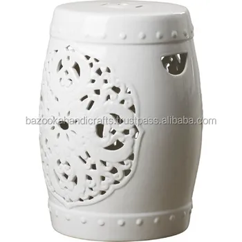 White Metal Garden Stool Decorative Stool Drum Shaped Stool Indoor