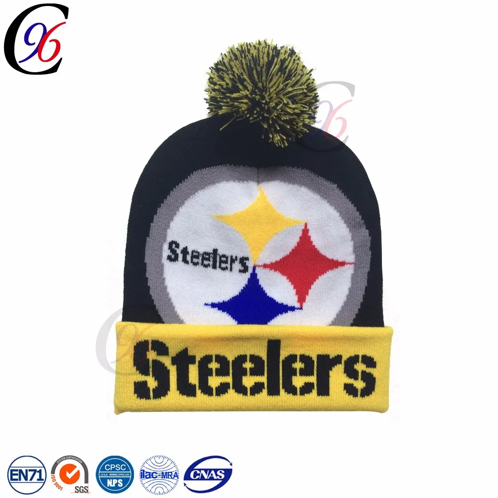 Chengxing custom wholesale online crochet pom pom bobble beanie with balls acrylic woven embroidery knitted hats