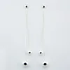 Long Silver Earrings Ear Studs With Snake Chains & Spheres