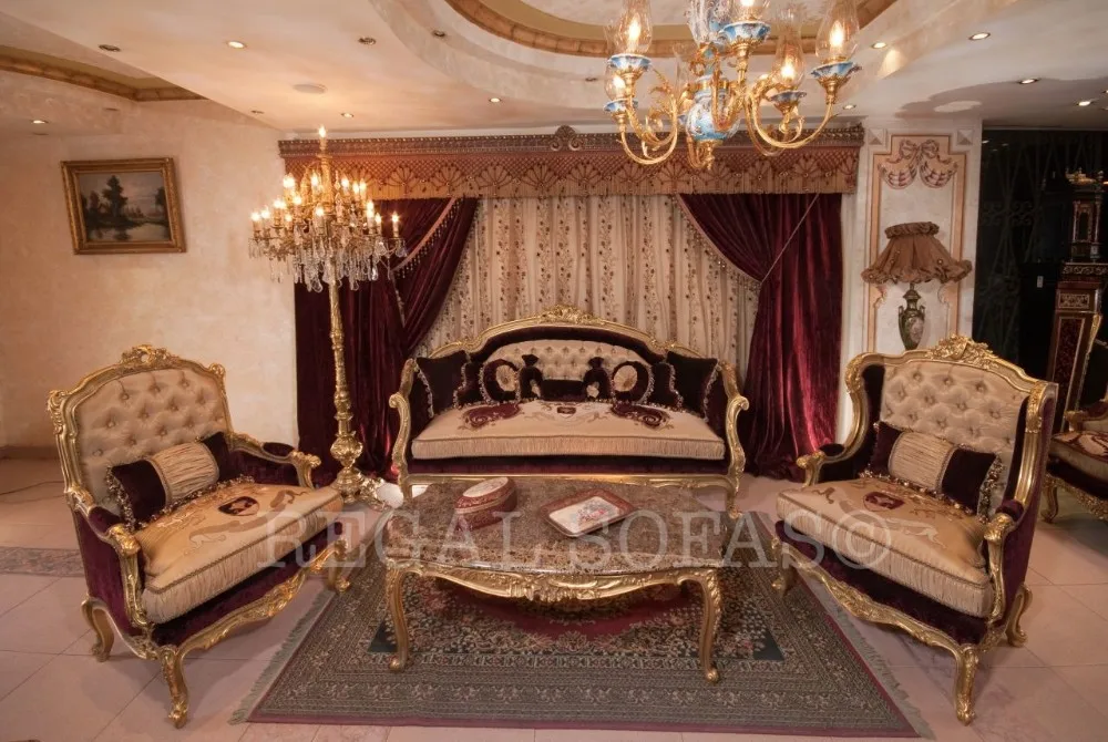 Terciopelo dorado rojo granate sofá sillón sofá salón suite set ... Fotos de muebles de sala antiguos