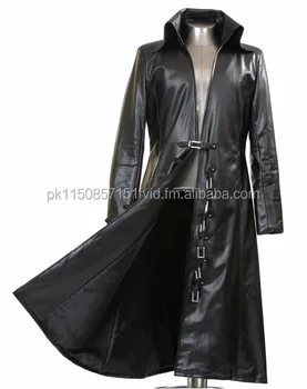 long leather coat with hood