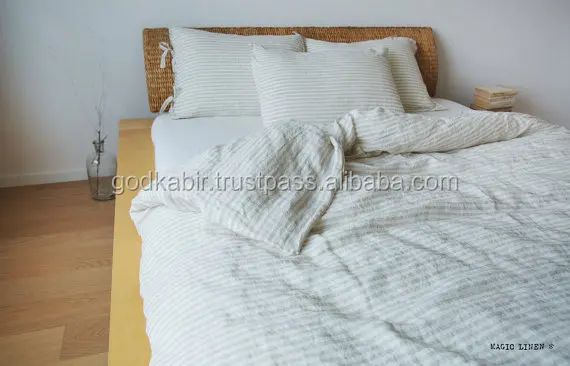 Indian Design Linen Duvet Off White And Natural Linen Stone